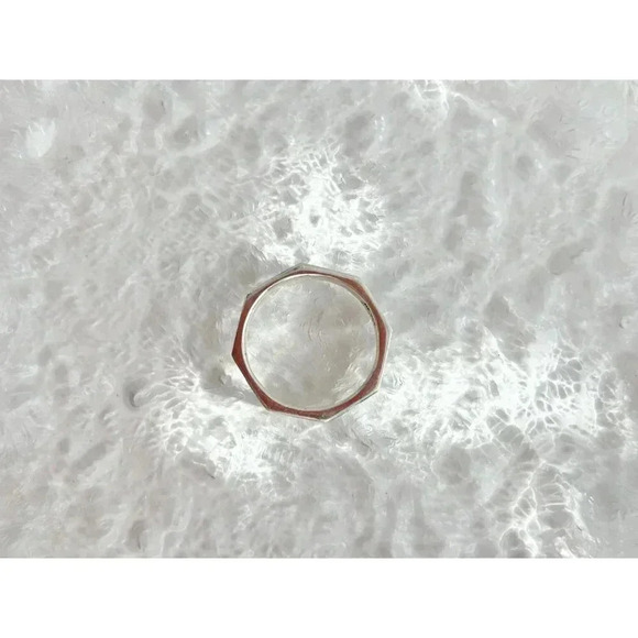 Sterling Turquoise Inlay Vintage Rare Flat Sided Ring - sz 9.75 - Picture 2 of 7